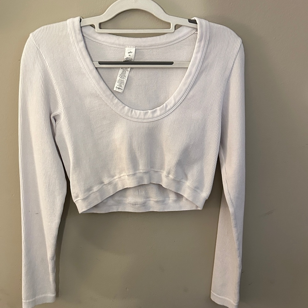 ALO Yoga White Ribbed Crop Top